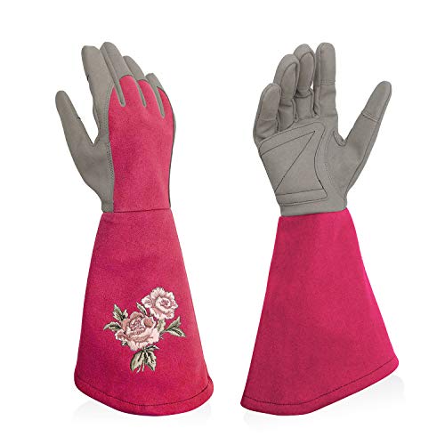 Rose Pruning Gloves with Forearm Protection, Thorn Resistant - color: Rosered, size: Medium (Pack of 1)