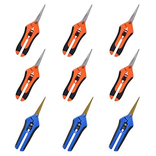 GROWNEER 3 Packs Pruning Shears with Curved Precision Blades, 6 Packs Pruning Shears with Straight Blades Gardening Hand Pruning Snips