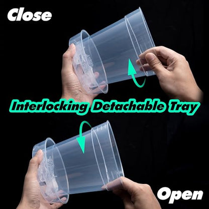 1 Gallon 6 Inch Clear Plastic Plant Pot with Drainage Holes, Interlocking & Detachable Tray - Deep Saucer - Durable BPA-Free Plastic, Transparent Design, Raised Base for Airflow, Set of 6, 92-X-A-6 - size: 6.5" x 7"