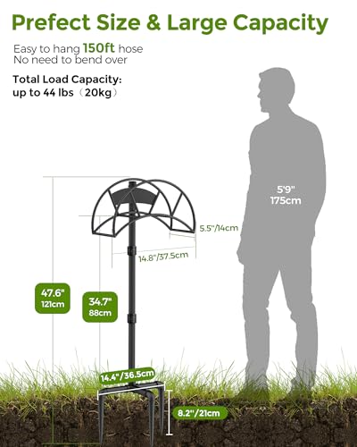 LAND·VOI Freestanding Garden Water Hose Storage Holder Stand for Outside, 160-Ft Hose Heavy Duty Metal Hanger Reel Organizer Outdoor Yard Lawn, Standing Keeper Rack with Ground Stake, Black GHH01B - size: 3 Spikes