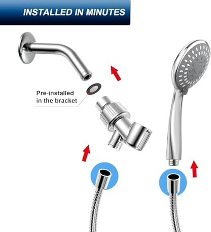HOPOPRO Handheld Shower Head with High Pressure, 5 Spray & 59" Hose - color: Glossy Silver