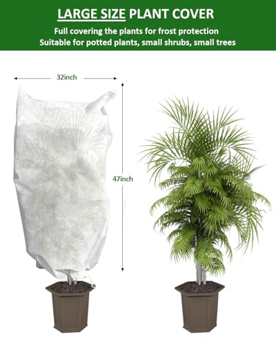 EAONE 12 Pack Plant Covers Freeze Protection, 32x47'' Winter Frosts Cloth for Outdoor Plants, Reusable Frost Blankets Drawstring Bags for Cold Freeze Sun Protection Bird Insect Prevention,White - color: White, size: 32"W x 47"H (12 Pack)