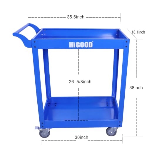 Heavy Duty Service Utility Cart, 2 Shelf Steel - color: Blue