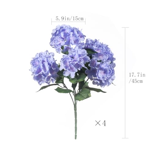 Sousi Hydrangea Artificial Flower for Outdoor, 4 Bundles Fake Hydrangea Bush Plant UV Resistant for Outdoors Front Porch Indoor Home Garden Decor(Blue) - color: Light Blue