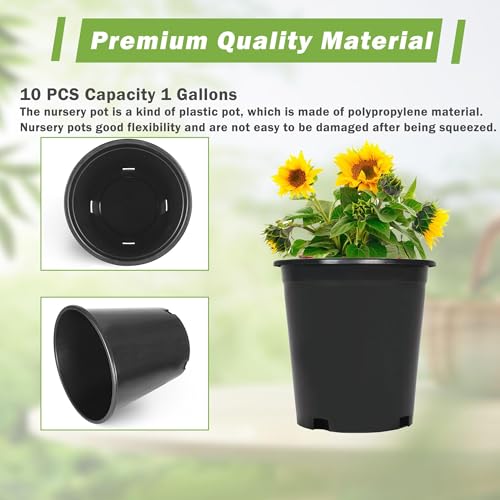 HOSTIC 1 Gallon Flexible Nursery Pots Gallon Pot with Drainage Holes Plastic Plant Container Suitable for Indoor Outdoor Vegetables Flowers Plants 10 PCS - size: Standard 1 Gallon