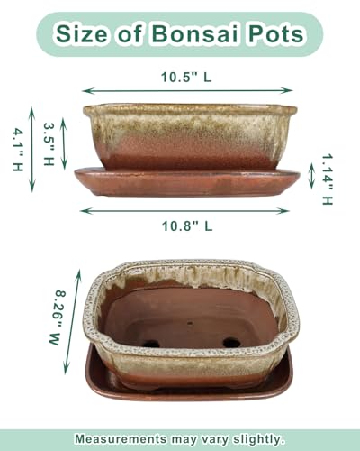 vensovo 10.5 Inch Ceramic Bonsai Pot with Saucer, Brown White Gradient - color: Brown White Gradient