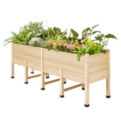 AMERLIFE 7x2 Ft Raised Garden Bed with Legs and Drainage Holes - color: Light Wood, size: 7x2 FT-16 In Depth