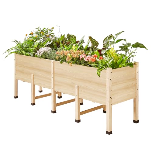 AMERLIFE 7x2 Ft Raised Garden Bed with Legs and Drainage Holes - color: Light Wood, size: 7x2 FT-16 In Depth