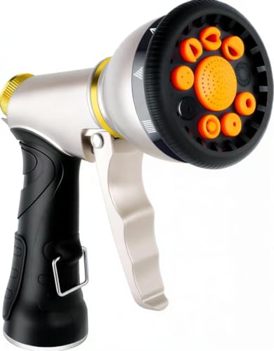 Garden Hose Nozzles,9 Spray Patterns Heavy Duty Metal Hose Sprayer Nozzle (Orange) - color: Orange