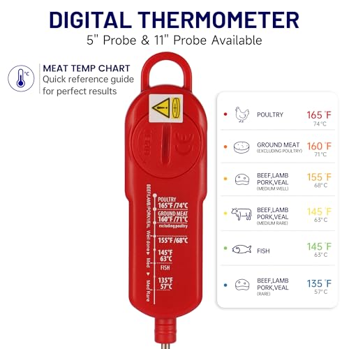 LONICERA Digital Candy Thermometer with Pot Clip, 11-Inch Probe, Red