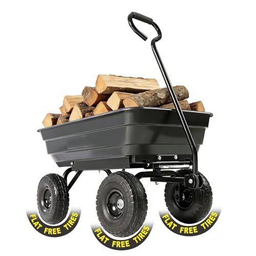 Garden Dump Cart 660lb Heavy-Duty Steel Frame Flat-Free Tires