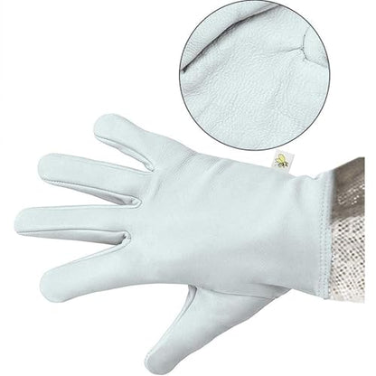 Luwint Premium Goatskin Beekeeping Gloves, Bee Beekeeper Gloves with 3 Layers Ventilated Mesh Sleeve and Elastic Cuffs - size: Medium