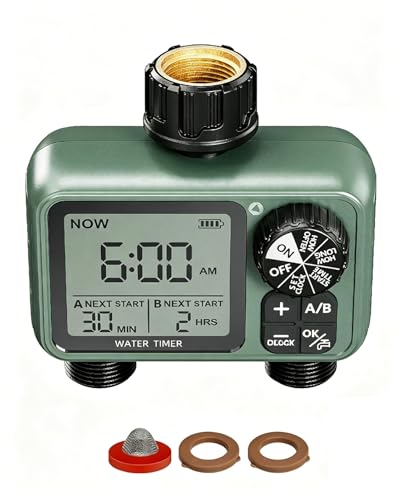 Kenkor Sprinkler Timer 2 Zone, Water Timers for Garden Hose, Brass Inlet, Programmable Hose Timer with Rain Delay/Manual Modes, Faucet Timers for Lawn, Yard