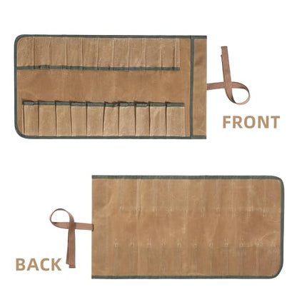 Tool Roll, Durable 16 OZ Waxed Canvas Tool Bag with 20 Slots,Tool Organizer Wrench Roll Up Bag | 23.6X12.5 Inch (Khaki) - color: Khaki