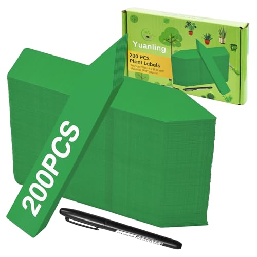 Plant Labels 200 Pcs Yuanling for Seeding Plastic Waterproof Plant Name Tags Garden Labels Marker Garden Pots Stakes for Outdoor Potted Plants Belt Permanent Marking Pen (Green) - color: Green