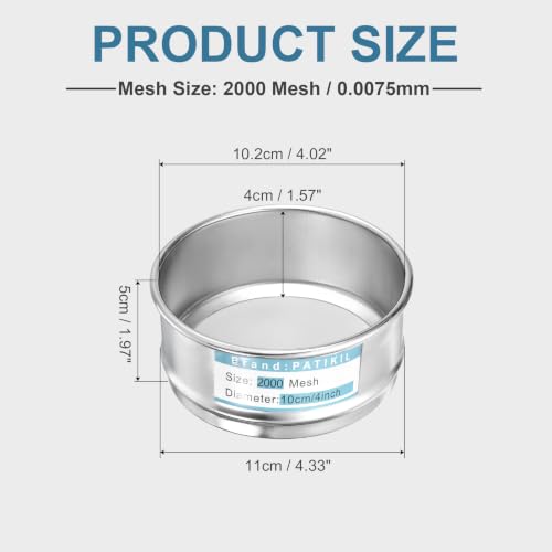 PATIKIL Lab Sieve 2000 Mesh(0.0075mm) 4"(10.2cm) Diameter Sifting Screen - size: 2000 Mesh(0.0075mm)/4"(10.2cm) Dia