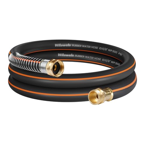 10FT x 5/8" Rubber Garden Hose, Heavy Duty Garden Water Hose, 300 PSI Working, 1000 PSI Burst, Swivel Handle with Stainless Steel Ring, 5-Layer Braided, All-Weather Outdoor Use, BG10GH06 - color: Black+Orange, size: 10FT 5/8