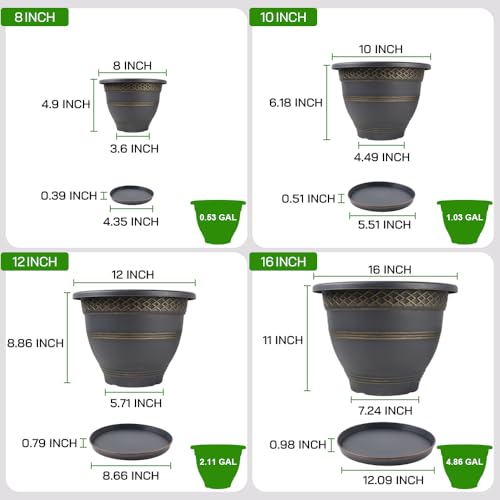 Usocik 12 Inch Pots for Plants, 4 Pack, Gold Plaid - color: Gold, size: 12 Inch - 4 Pack