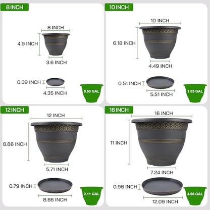 Usocik 16 Inch Outdoor Planters, 4 Pack, Gold Plaid - color: Gold, size: 16 Inch - 4 Pack