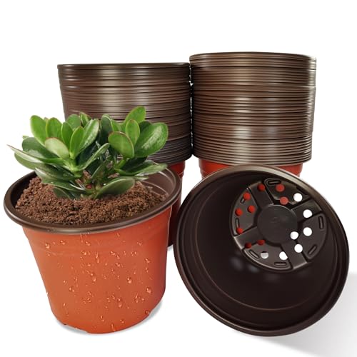 100 Packs 8" Plant Nursery Pots Plastic Seedling Starter pot Flower Planter Container Seed Grow Pot with Drainage Hole for Indoor Outdoor Garden Suitable for Succulent Seedling Cutting Transplanting - size: 8 Inch