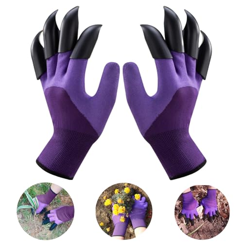 Garden Gloves with Claws, Breathable Gardening Work Gloves for Digging, Claw Gardening Gloves for Planting, Anti-Puncture Garden Gloves Best Gifts for Gardeners(1Purple). - color: 1 Purple