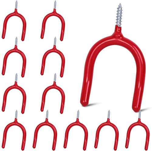 12 Pack Garage Storage System Steel U Hooks with Anti-Slip Coating Home Improvement and Organization Screw in Hooks Easy Wall Mounting Heavy Duty Bike and Ladder (Red, 12 Pack) - color: Red, size: 12 Pack