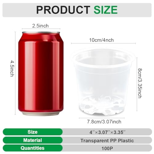 RooTrimmer 100 Pack 4 Inch Clear Plant pots with Drainage Holes, Transparent Nursery Seeding Pots, Flexile Seeds Starter Pots, Seeds Germination (4Inch,100P,Clear) - size: 4 Inch 100P