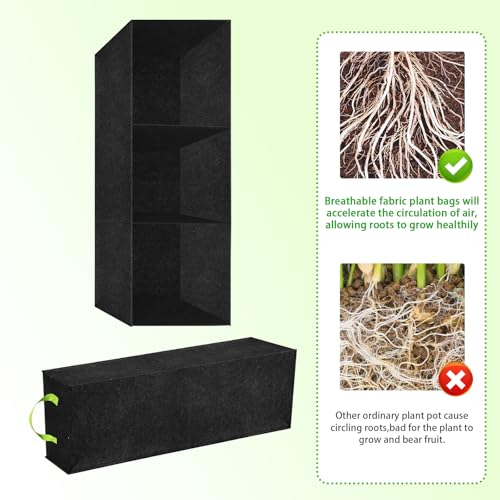 2 Pcs Plant Grow Bags with 3-Grids Breathable Fabric Garden Bed Planter - size: 90x30x20cm-2 Pack