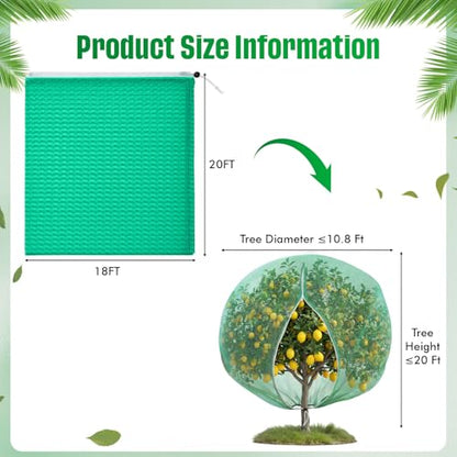 18W x 20L Ft Extra Large Fruit Tree Netting Cover with Zipper and Drawstring, Plant Protection Netting Insect Bird Barrier for Garden Cherry Trees Peach, Keep Birds Squirrels Cicadas Out - size: 18 x 20 ft