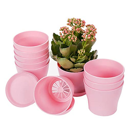 TDHDIKE 10 Pcs Plastic Planters Indoor Flower Plant Pots (Pink) - color: Pink