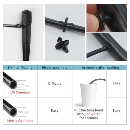 PineHaven 30 Pcs Drip Irrigation Emitters, Adjustable 0-20 GPH Drippers with Stake, 360 Degree Micro Sprinkler Heads for 1/4 Inch Tubing, Garden Lawn Flower Bed Watering System, Easy Installation ﻿