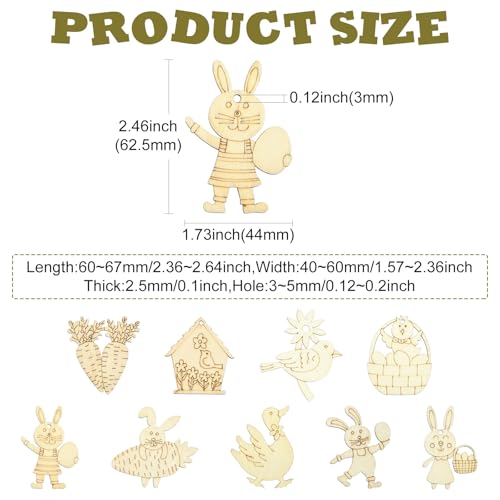 Ipotkitt 100pcs Random Styles Wood Easter Charms Big Animal Rabbit Flower Wood Slices Carrot Spring Theme Wooden Ornaments for Painting DIY Art Crafts Home Garden Decorations - color: Wood Easter Charms_100pcs
