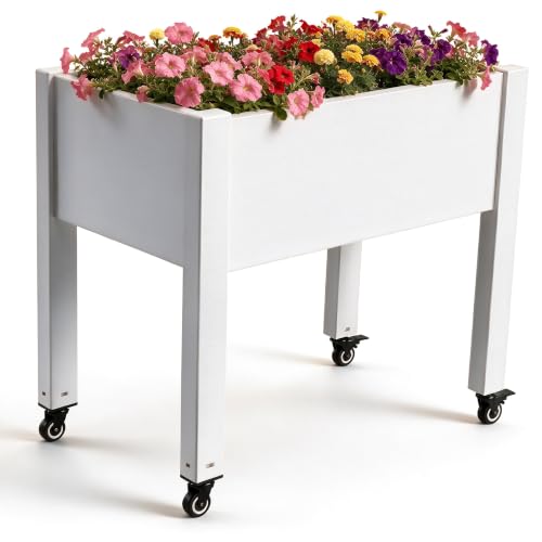 Raised Garden Bed with Wheels, Resin Elevated Planter Box, Ashen - color: Ashen, size: 26.3" H