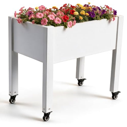 Raised Garden Bed with Wheels, Resin Elevated Planter Box, Ashen - color: Ashen, size: 26.3" H