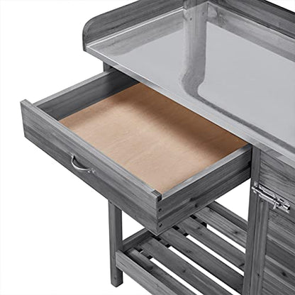 Topeakmart Outdoor Potting Bench with Storage Potting Table,Gray - color: Gray