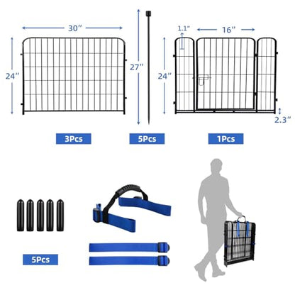 ADAVIN 24 in(H) Garden Fence with Gate, 4 Panels Total 9.8 Ft(L), Heavy Duty Iron Metal Animal Barrier Fence, Camping Fence, No Dig Garden Border Fencing for Yard - size: 4panels-24in(H)×9.8ft(L)