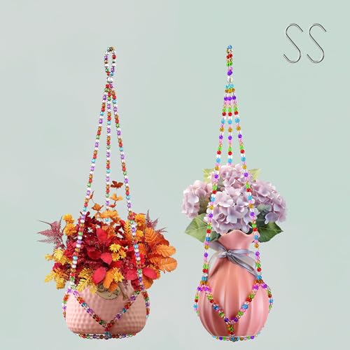2 Pack Macrame Plant Hanger, Handmade Glass Bead Plant Hanger Colorful Decorative Bohemian Hanging Planter Holder for Indoor and Outdoor Home Garden Decor. Does Not Include Flower Pot.(21'') - size: 21 Inch, 2 Pack