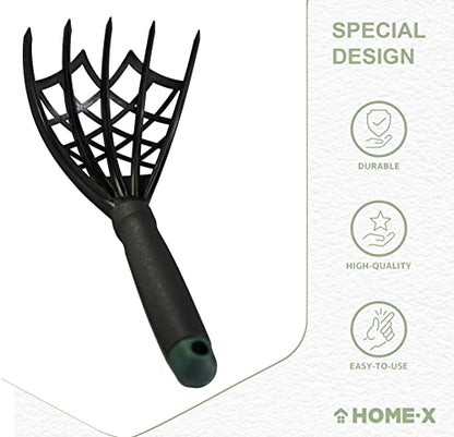 Home-X Webbed Garden Claw Rake and Cultivator, Durable Gardening Tool, Handheld Claw Rake Cultivator & Tiller-Rubber Grip (Black)-10.5” L