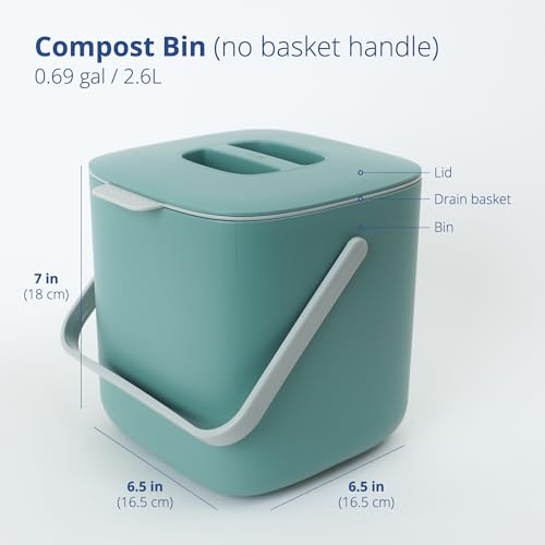 Blue Ginkgo Kitchen Compost Bin, 2.6L Countertop Compost Bin, Green - color: Green, size: 0.69 gal / 2.6 L (Single Handle)