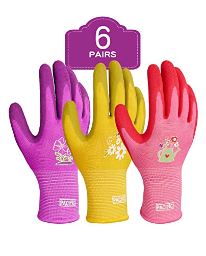 PACIFIC PPE 6 Pairs Gardening Gloves for women, Rubber Coated Garden Gloves, Ladies Yard Work Gloves, Breathable, Purple & Yellow & Red, Medium - color: Purple+yellow+red, size: Medium (Pack of 6)