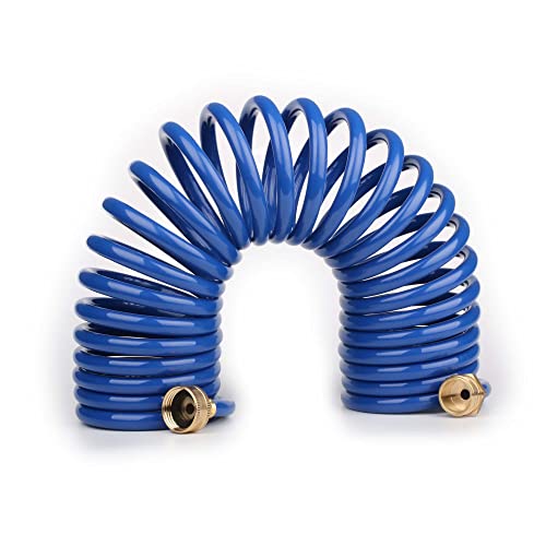 25FT Blue EVA Coil Garden Hose with Metal Fittings - color: Blue, size: 25 feet