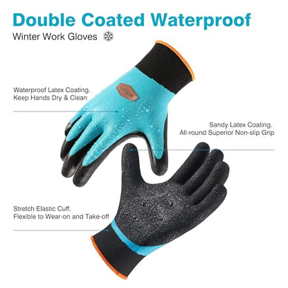 COOLJOB 1 Pair Winter Waterproof Gardening Work Gloves with grip, M - color: Fleece/Blue, size: Medium (Pack of 1)