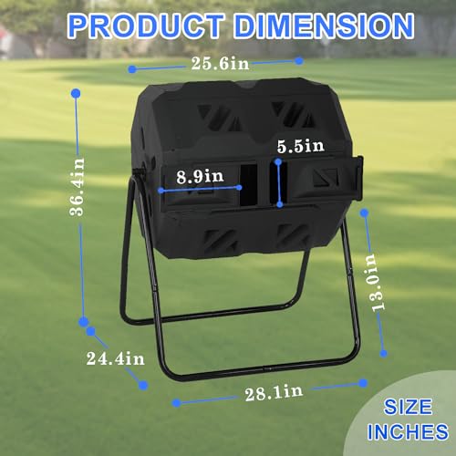 FDW | Outdoor Compost Bin | 43 Gallon | Black | Dual Chamber Tumbling Bin - color: Black