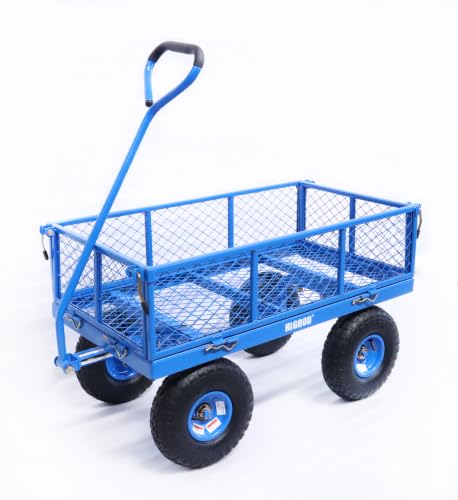 Garden Carts Steel Utility Cart, Wagon Truck 3 Cu Ft Bed, 400 lb Load Capacity, Blue – Heavy-Duty Outdoor Hauling Wagon with Removable Side Panels for Yard, Lawn, Garden or Landscaping - size: 400lb