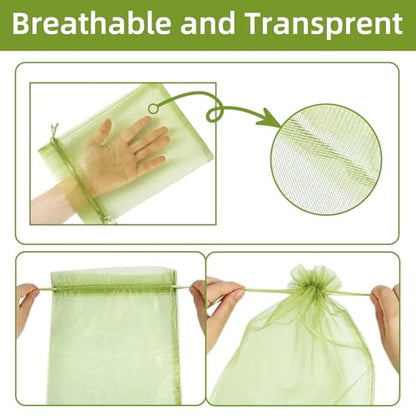 100pcs Fruit Protection Bags 6x9 inch, Green Netting Cover Fruit Mesh Drawstring Bags Protectors Pest Barrier for Fruit Tree, Tomato, Blueberry, Small Fruit Veggies Garden (100pc, 6x9 inch) - size: 6x9 inch