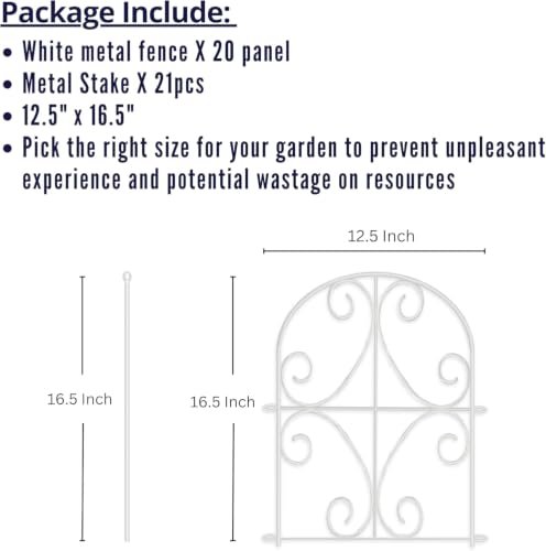 ShopLaLa Garden Fence (20 Panels) 12.5inx16.5in White Metal Fencing for Dog
