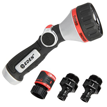 Eden Metal Straight 6-Pattern Hose Nozzle: Thumb Operated, Cyclonic Turbo - style: Straight Thumb Control