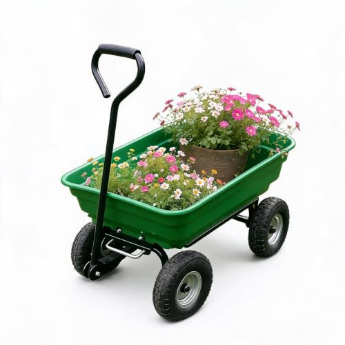 600 Lb 4 -Wheel Utility Garden Cart Yard with All‑Terrain Wheels Handle - color: Green