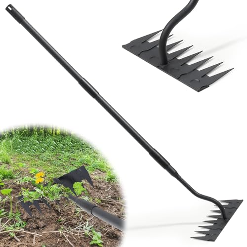 Manual Weeder Tool,8 Tines Garden Weeding Rake with Sharp Blade,55 Inch Long Handle,Heavy Duty Stand Weeding Tool for Weeding Loosening Soil Gathering Leaf Leveling Thatch Rake - style: 8 Teeth