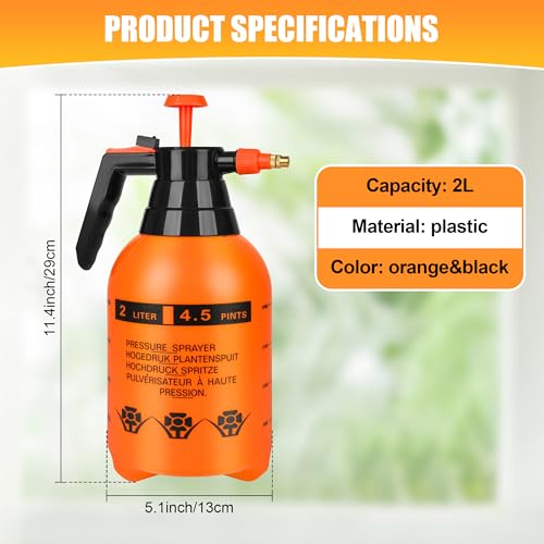 3Pcs 1/2 Gallon Hand Pump Sprayer with Adjustable Nozzle, Orange - color: Orange